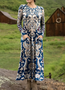 Damen Ethnisch Frühling/Herbst Kleid V-Ausschnitt Langarm T-Shirt-Kleid A-Linien-Kleid