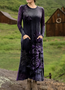 Damen Ethnisch Frühling/Herbst Kleid V-Ausschnitt Langarm T-Shirt-Kleid A-Linien-Kleid