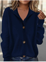 Damen Unifarben Langarm Bequem Retro Strickjacke