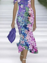 Damen Geblümt Sommer Print Kleid Schulterfrei Flügelärmel H-Linie Kleid