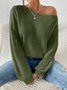 Damen Baumwolle Unifarben Langarm Bequem Lässig Pullover