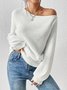 Damen Baumwolle Unifarben Langarm Bequem Lässig Pullover