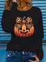 Lässig Halloween (Kürbis) Rundhals Langarm T-Shirt
