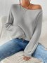 Damen Baumwolle Unifarben Langarm Bequem Lässig Pullover