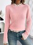 Damen Baumwolle Unifarben Langarm Bequem Lässig Pullover