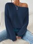 Damen Baumwolle Unifarben Langarm Bequem Lässig Pullover