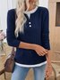 Lässig Unifarben V-Ausschnitt Langarm T-Shirt