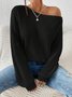 Damen Baumwolle Unifarben Langarm Bequem Lässig Pullover