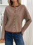 Damen Baumwolle Gestreift Langarm Bequem Lässig Strickjacke