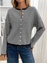 Damen Baumwolle Gestreift Langarm Bequem Lässig Strickjacke