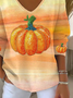 Lässig Halloween (Kürbis) V-Ausschnitt Langarm T-Shirt