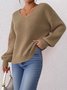 Damen Baumwolle Unifarben Langarm Bequem Lässig Pullover