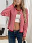Damen Baumwolle Gestreift Langarm Bequem Lässig Strickjacke