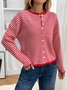 Damen Baumwolle Gestreift Langarm Bequem Lässig Strickjacke