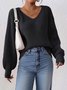 Damen Baumwolle Unifarben Langarm Bequem Lässig Pullover