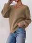 Damen Baumwolle Unifarben Langarm Bequem Lässig Pullover