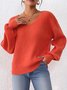 Damen Baumwolle Unifarben Langarm Bequem Lässig Pullover