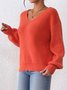 Damen Baumwolle Unifarben Langarm Bequem Lässig Pullover