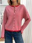 Damen Baumwolle Gestreift Langarm Bequem Lässig Strickjacke