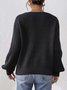 Damen Baumwolle Unifarben Langarm Bequem Lässig Pullover