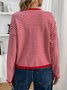 Damen Baumwolle Gestreift Langarm Bequem Lässig Strickjacke
