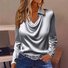 Wasserfallausschnitt Langarm Unifarben Regelmäßig Regelmäßige Passform Bluse für Damen