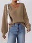 Damen Baumwolle Unifarben Langarm Bequem Lässig Pullover