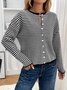 Damen Baumwolle Gestreift Langarm Bequem Lässig Strickjacke