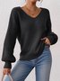 Damen Baumwolle Unifarben Langarm Bequem Lässig Pullover