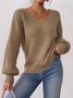 Damen Baumwolle Unifarben Langarm Bequem Lässig Pullover