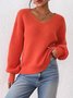 Damen Baumwolle Unifarben Langarm Bequem Lässig Pullover