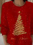 Damen Weihnachten Langarm Bequem Retro Pullover