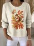Damen Baumwolle Tier Langarm Bequem Retro Pullover