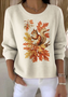 Damen Baumwolle Tier Langarm Bequem Retro Pullover