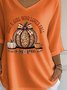 Retro Kürbismuster Rundhals Dreiviertelärmel T-Shirt
