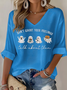 Lässig Textbriefe V-Ausschnitt Dreiviertelärmel T-Shirt