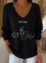 Damen Baumwolle Textbriefe Langarm Bequem Lässig Pullover