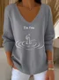 Damen Baumwolle Textbriefe Langarm Bequem Lässig Pullover
