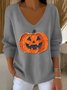 Damen Baumwolle Halloween (Kürbis) Langarm Bequem Lässig Pullover