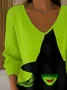 Damen Baumwolle Halloween Langarm Bequem Lässig Pullover