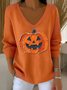 Damen Baumwolle Halloween (Kürbis) Langarm Bequem Lässig Pullover