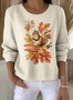 Damen Baumwolle Tier Langarm Bequem Retro Pullover