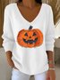 Damen Baumwolle Halloween (Kürbis) Langarm Bequem Lässig Pullover
