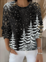 Damen Weihnachten Langarm Bequem Retro Pullover