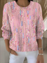 Damen Geometrisch Langarm Bequem Retro Pullover