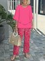 Damen Gestreift Bell-Ärmel Zweiteiliges Set Urlaub Dreiviertelärmel Retro Frühling/Herbst Bluse mit Hose Matching Set