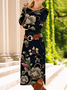Damen Geblümt Frühling/Herbst Kleid Rundhals Langarm T-Shirt-Kleid A-Linien-Kleid