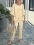 Damen Gestreift Bell-Ärmel Zweiteiliges Set Urlaub Dreiviertelärmel Retro Frühling/Herbst Bluse mit Hose Matching Set