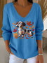 Lässig Hund V-Ausschnitt Langarm T-Shirt