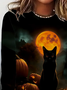 Lässig Katze Rundhals Langarm T-Shirt